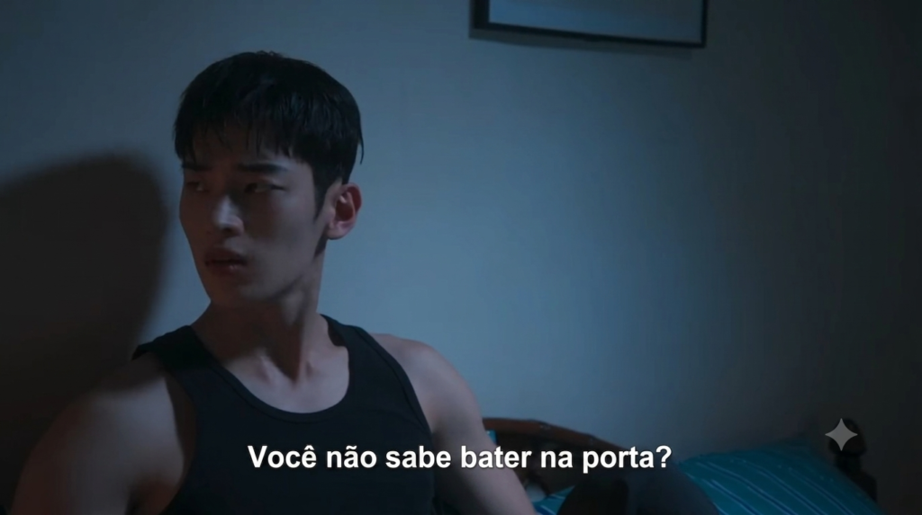 Seo Yi Do surpreso na cama perguntando se Tae Jeong não sabe bater na porta